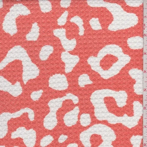 2 1/2 YD PC-Coral/White Animal Print Bubble Thermal Knit Fabric