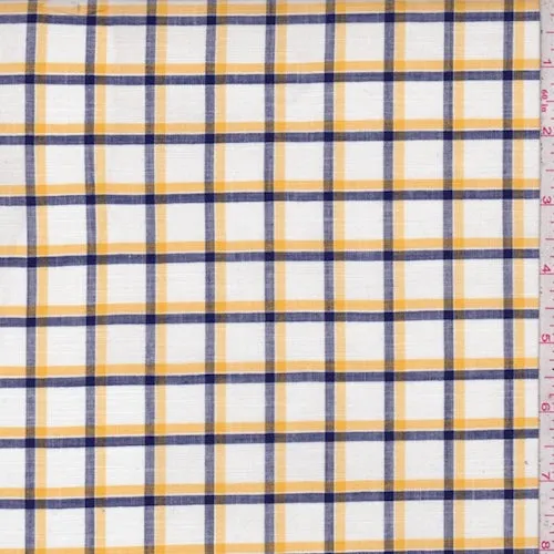 2 5/8 YD PC-White/Navy/Gold Windowpane Check Shirting Fabric