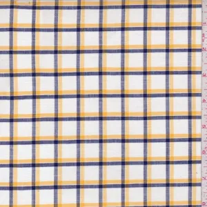 2 5/8 YD PC-White/Navy/Gold Windowpane Check Shirting Fabric