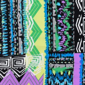 Aqua-Black-Multi Abstract Aztec Printed Challis Woven Fabric