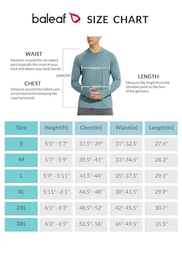 BALEAF Men's Sun Protection Hoodie Shirt UPF 50  Long Sleeve UV SPF T-Shirts Rash Guard Fishing Swimming Lightweight Vermillion Orange L