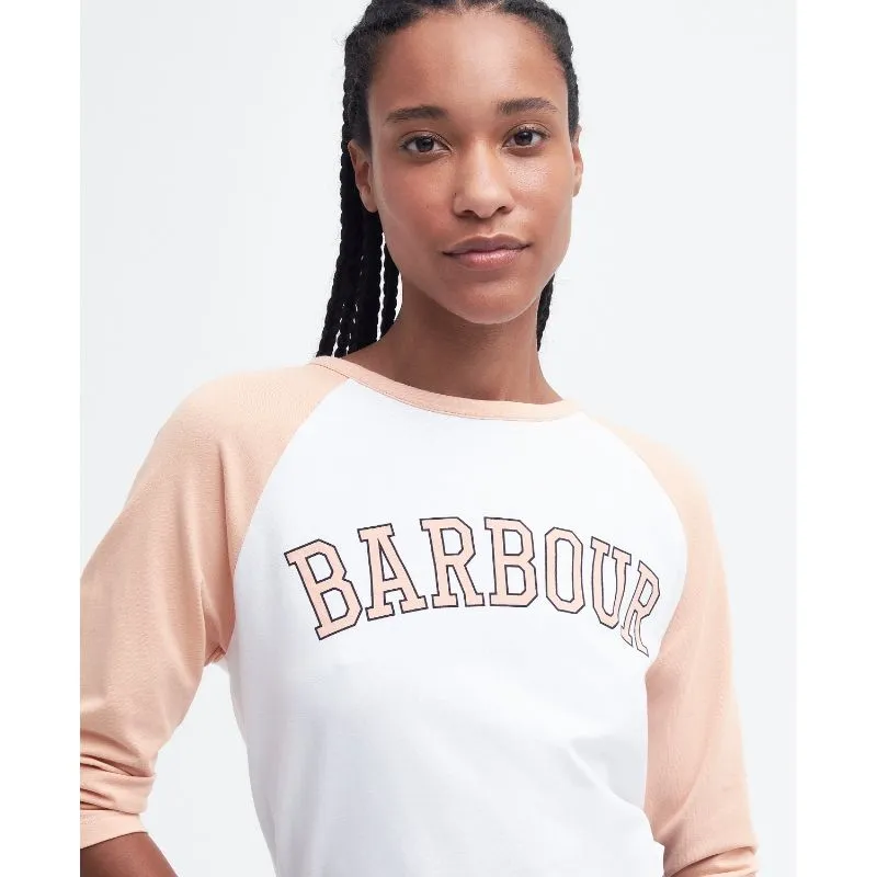 Barbour Northumberland Ladies Long Sleeve T-Shirt - White/Soft Apricot