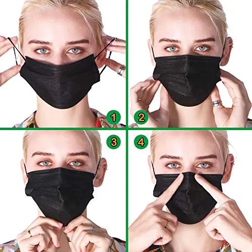 Black Disposable Face Masks, 100 Pack Black Face Masks 3 Ply Filter Protection