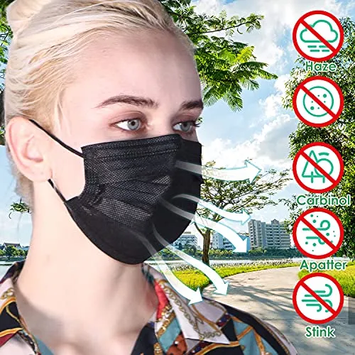 Black Disposable Face Masks, 100 Pack Black Face Masks 3 Ply Filter Protection