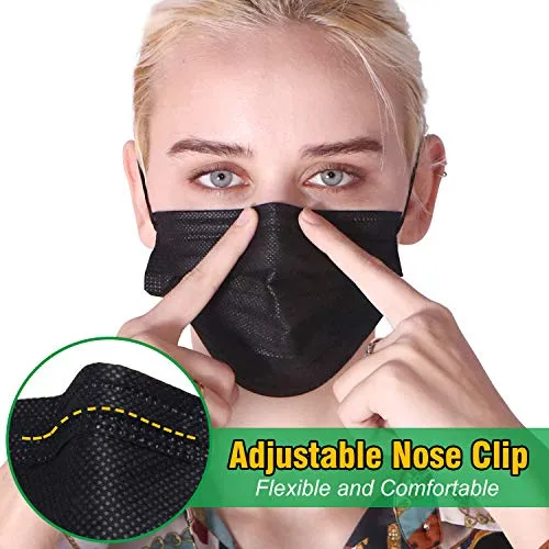 Black Disposable Face Masks, 100 Pack Black Face Masks 3 Ply Filter Protection