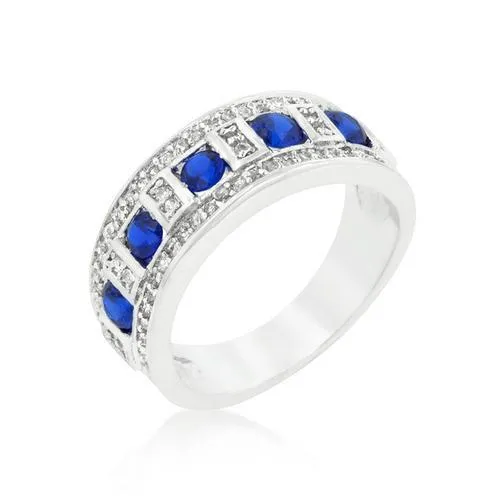 Blue and Clear Encrusted Rhodium Plated Ring