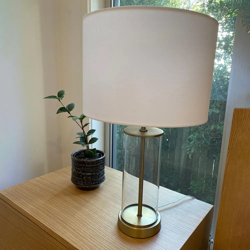 Classic Brass Table Lamp with Clear Glass and White Shade