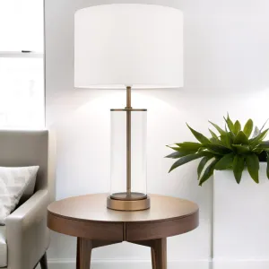 Classic Brass Table Lamp with Clear Glass and White Shade