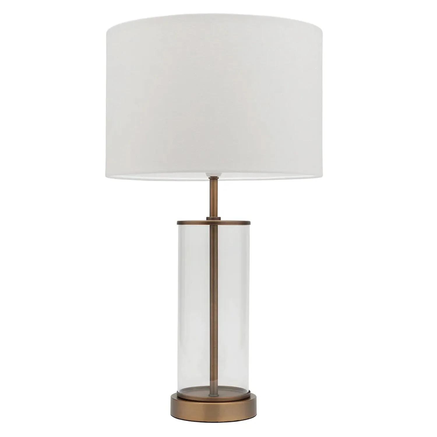 Classic Brass Table Lamp with Clear Glass and White Shade