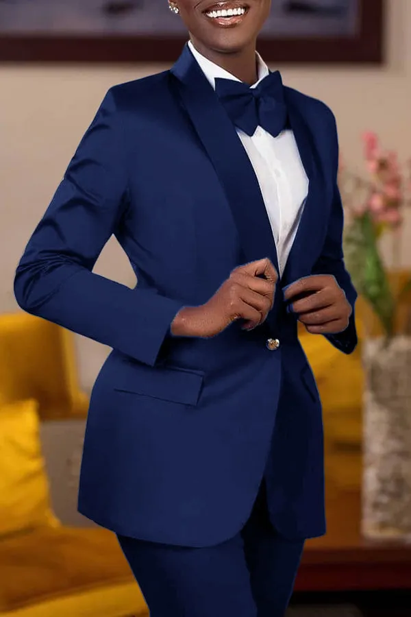 Classic Solid Single Button Blazer & Pants Set