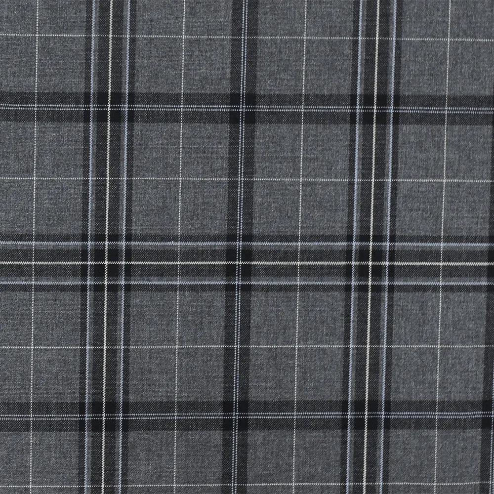 Cool Gray-Blue-Multi Plaid Wool-Poly Woven Suiting Fabric