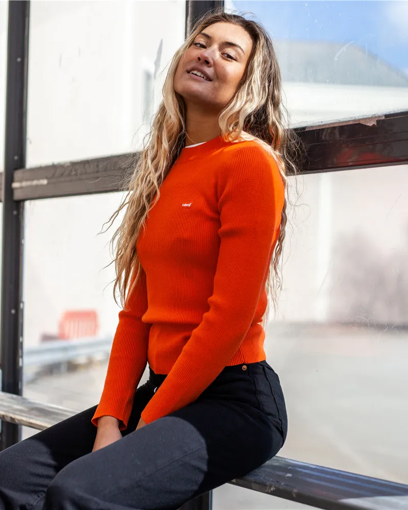 Crewneck Rib Jumper in Orange