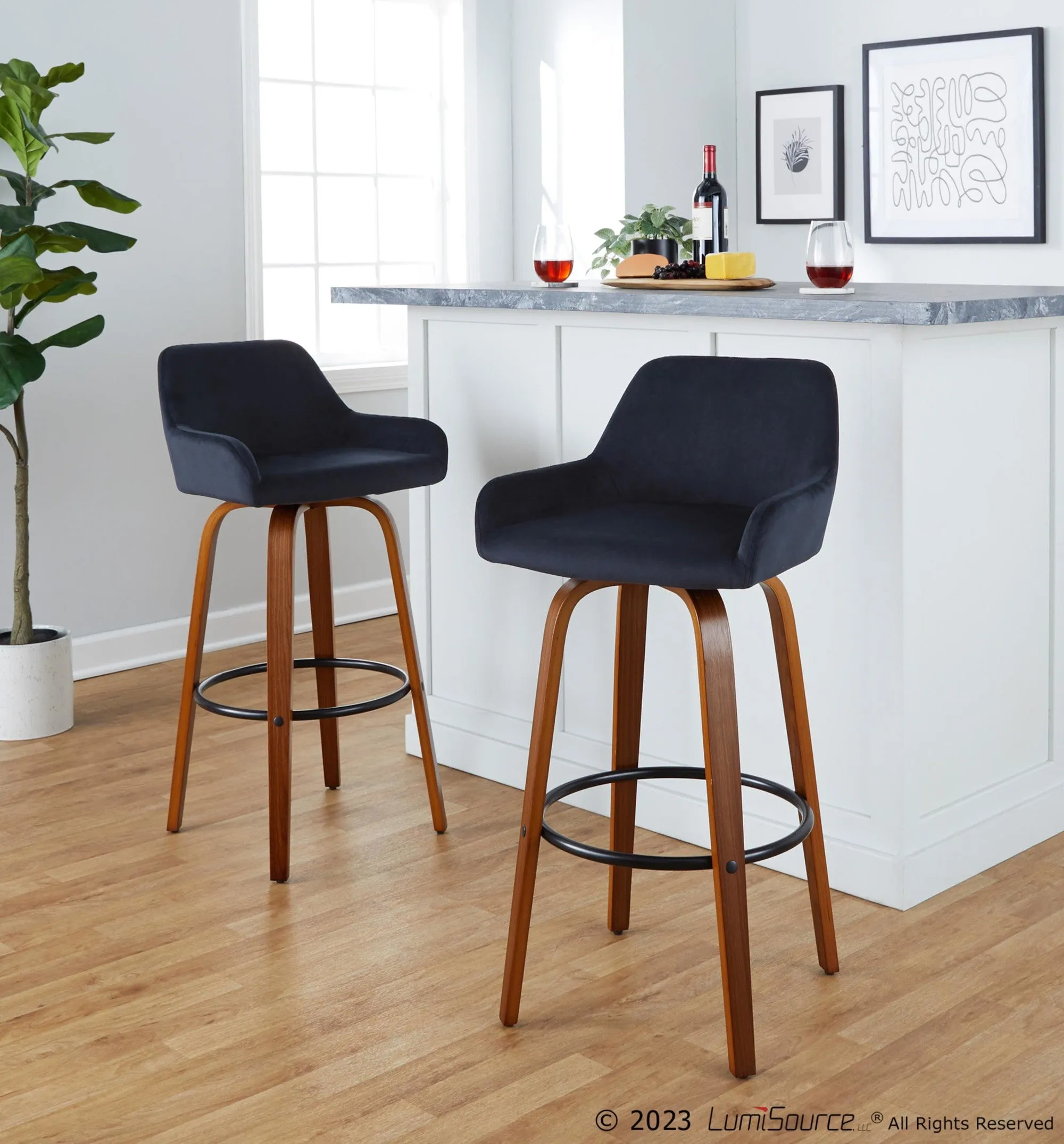 Daniella 30" Fixed-Height Barstool - Set of 2 By LumiSource - B30-DNLAV-GRTZQ2 WLBK2