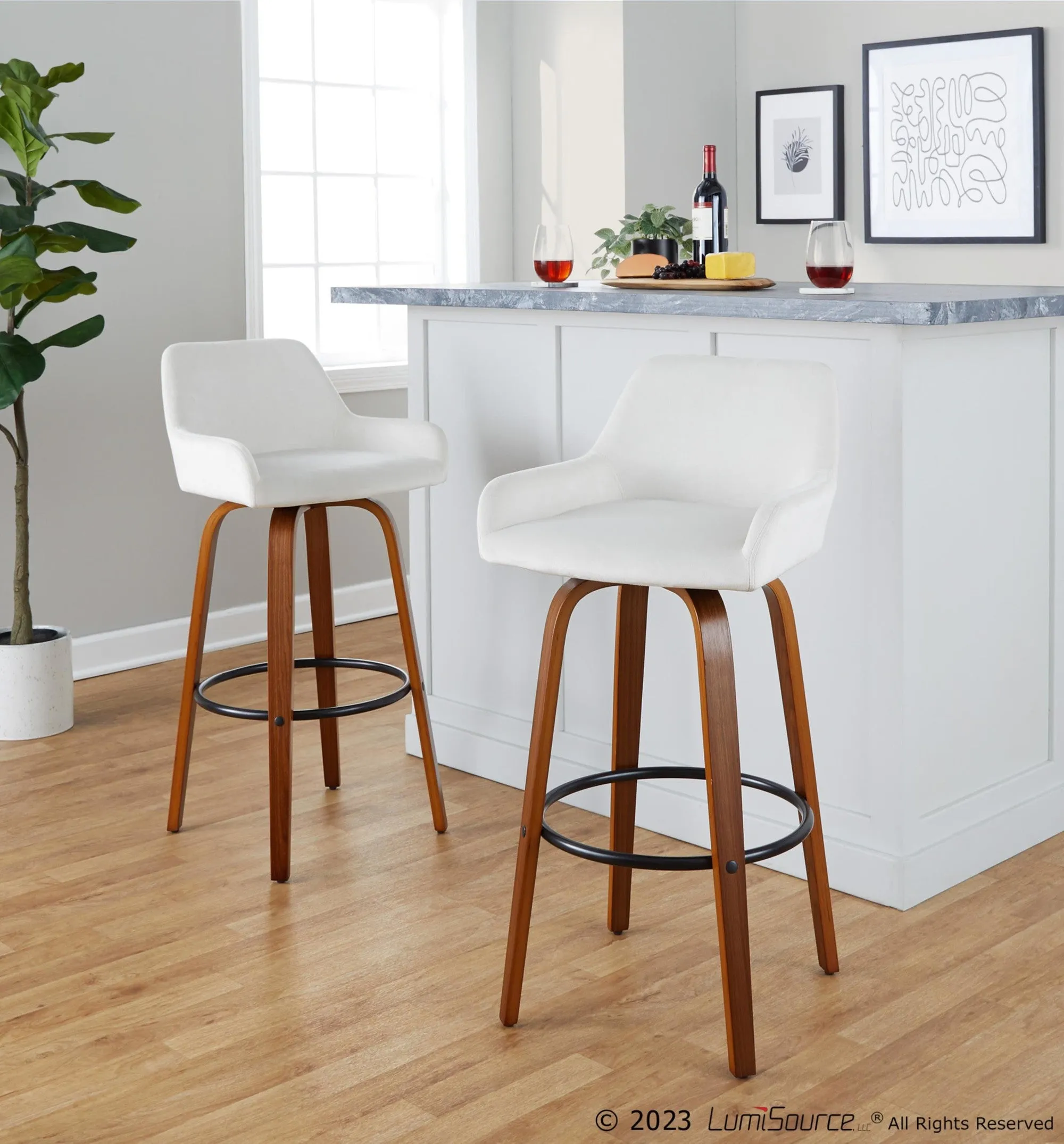 Daniella 30" Fixed-Height Barstool - Set of 2 By LumiSource - B30-DNLAV-GRTZQ2 WLBK2