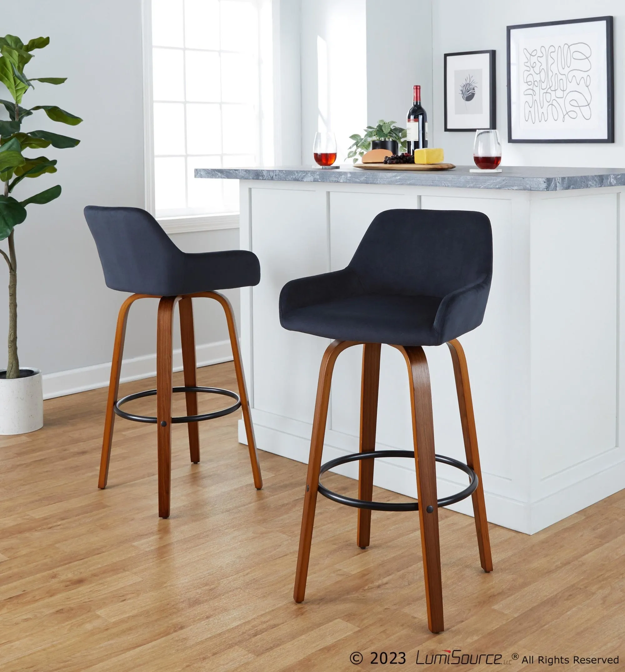 Daniella 30" Fixed-Height Barstool - Set of 2 By LumiSource - B30-DNLAV-GRTZQ2 WLBK2