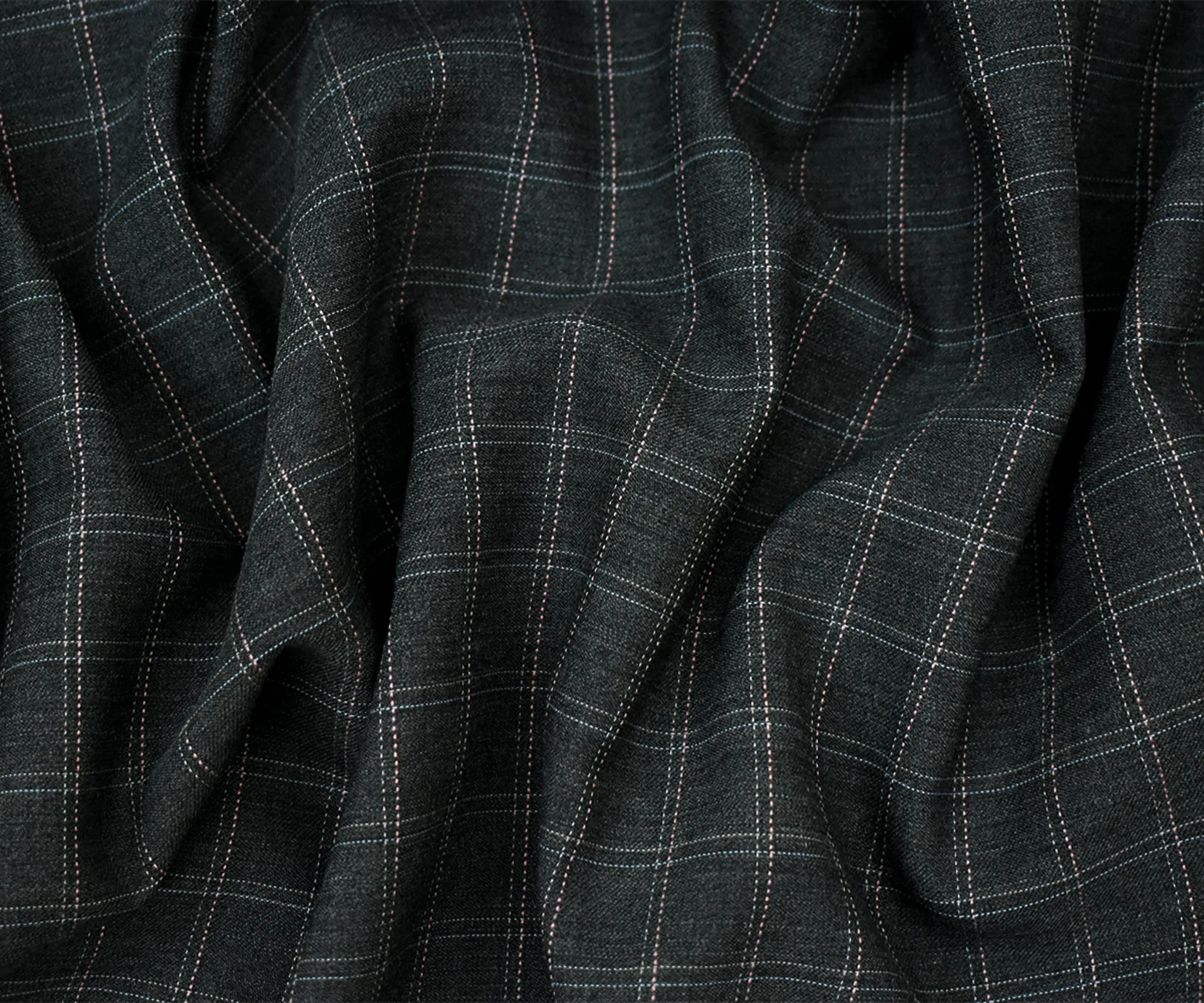 Dark Gray-Pink-Multi Wool Blend Twill Woven Shirting Fabric