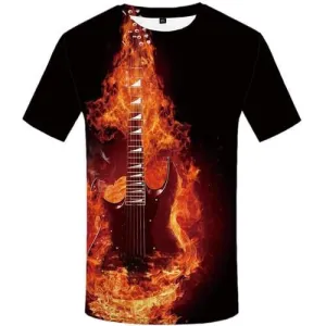 Flame T shirts Men Music Tshirts Novelty Black Tshirts Casual Guitar T-shirts Graphic Metal T-shirts 3d Short Sleeve summer Men