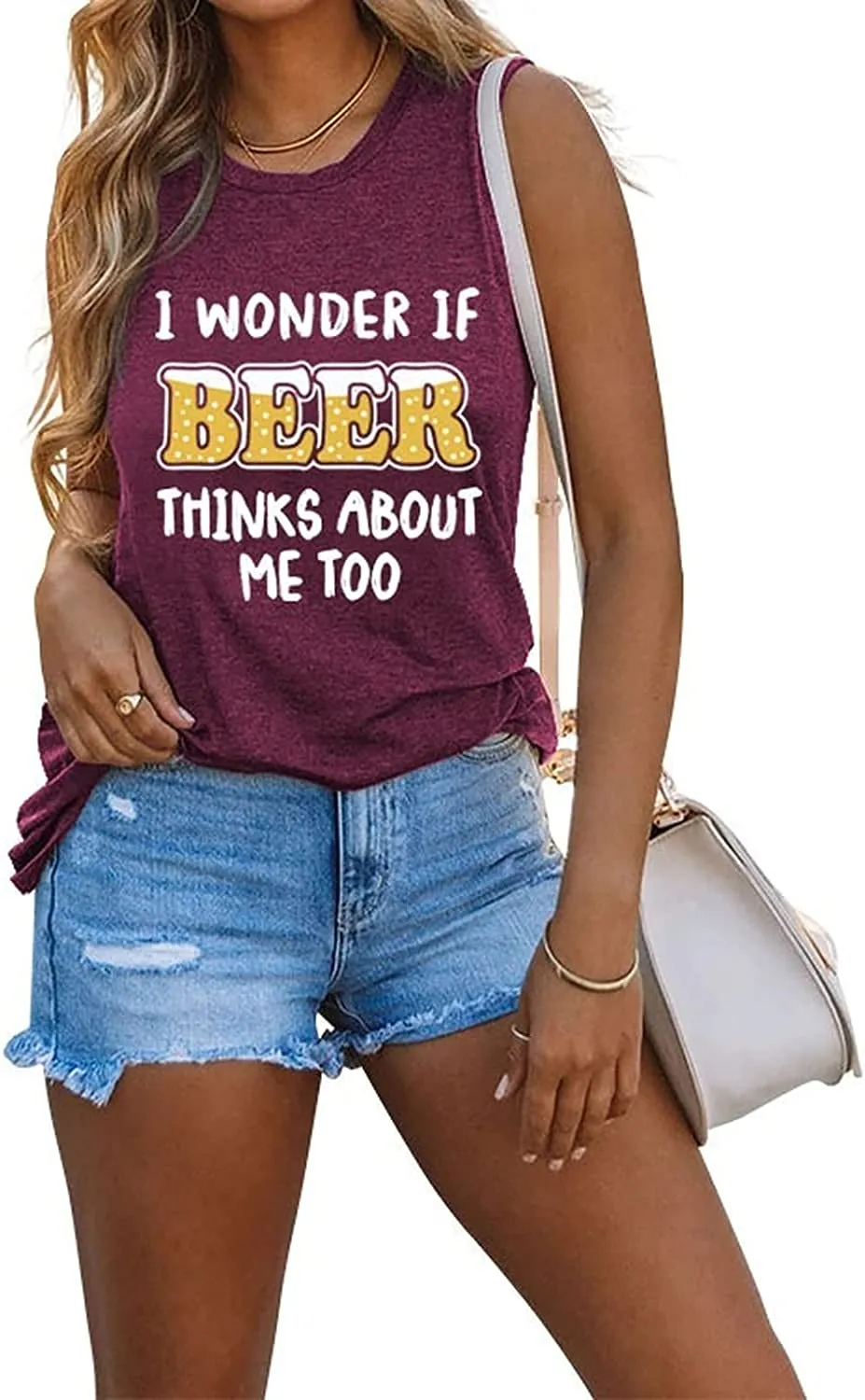 Funny Beer Tank for Women I Wonder If Beer Thinks About Me Too Shirt