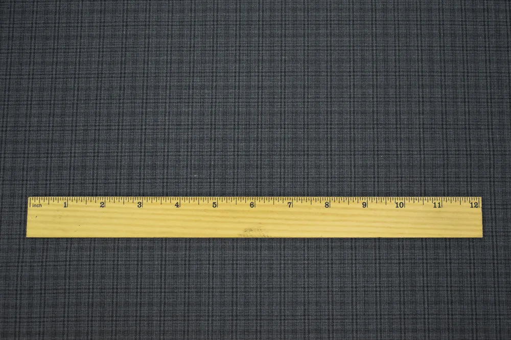 Gray-Black Wool-Polyester Plaid Woven Shirting Fabric