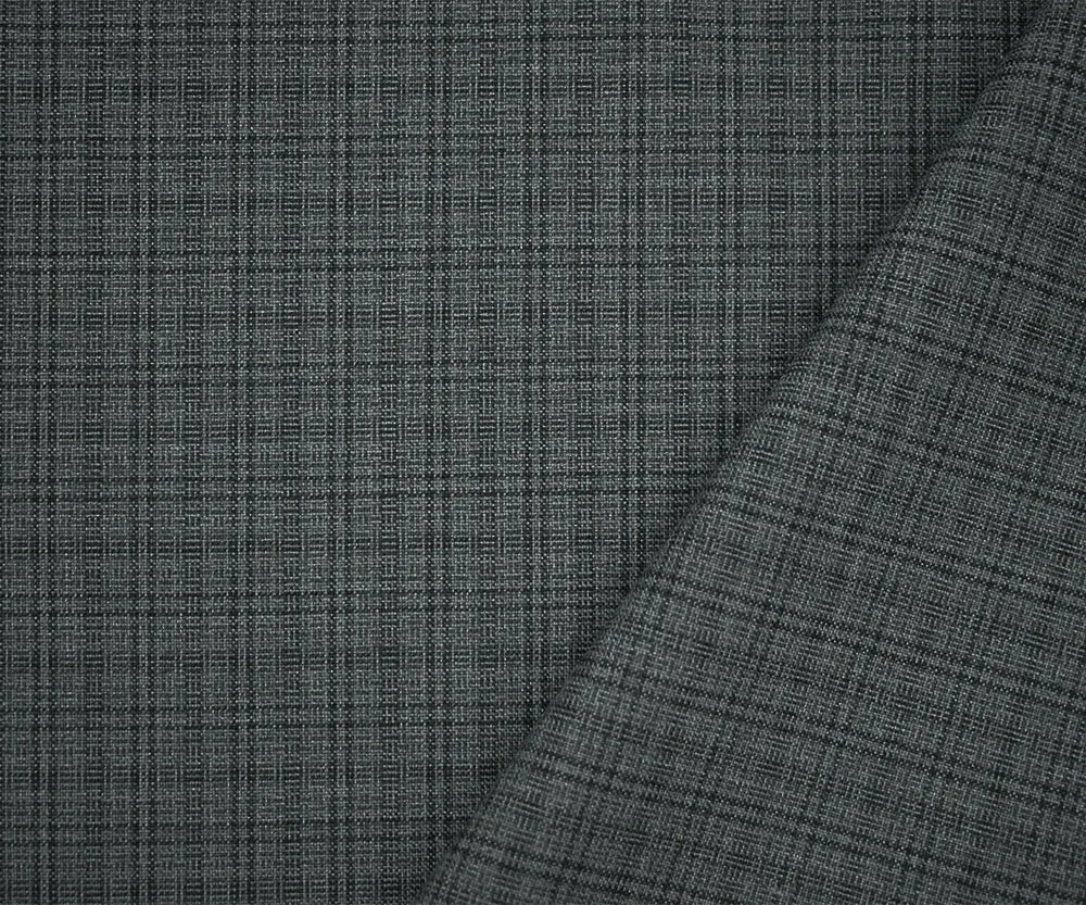 Gray-Black Wool-Polyester Plaid Woven Shirting Fabric