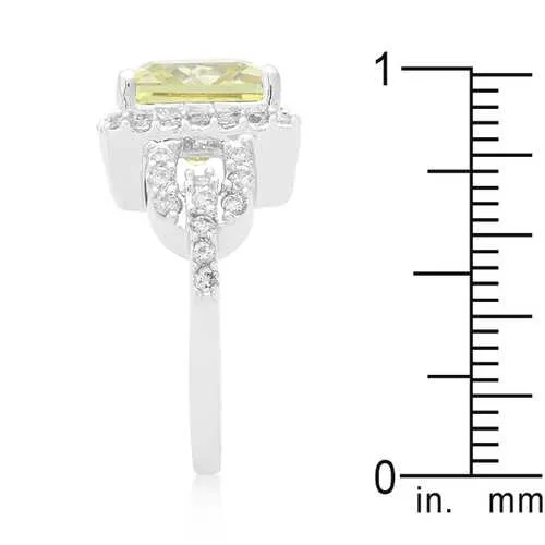 Halo Style Princess Cut Peridot Cocktail Ring