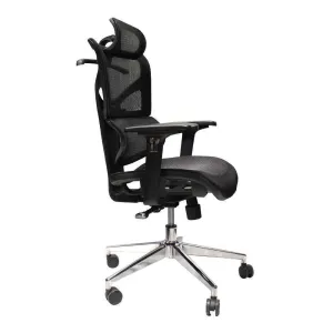 Hero High Back Mesh Chair Adj H-Rest Chrome Base 150kg Max Black