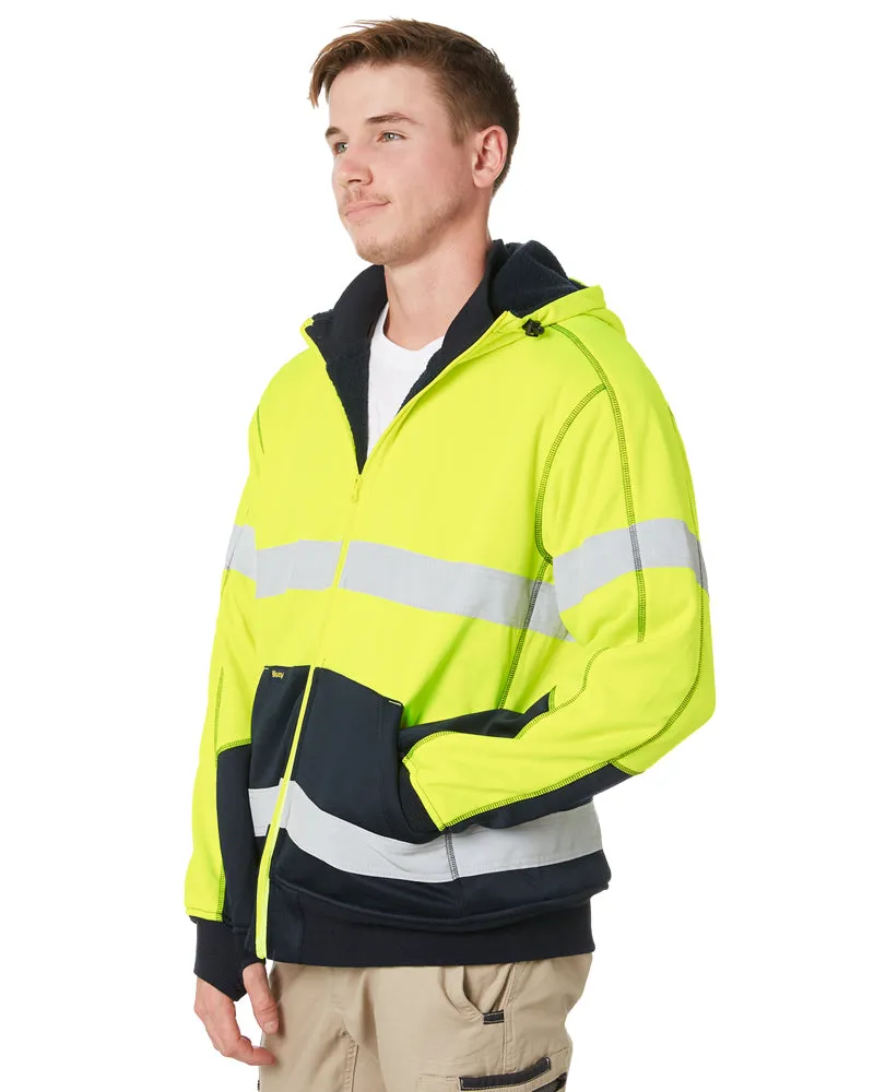 Hi Vis Fleece Hoodie With Sherpa Lining - Yellow/Navy