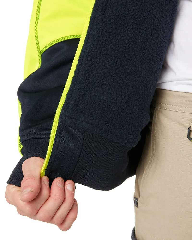 Hi Vis Fleece Hoodie With Sherpa Lining - Yellow/Navy