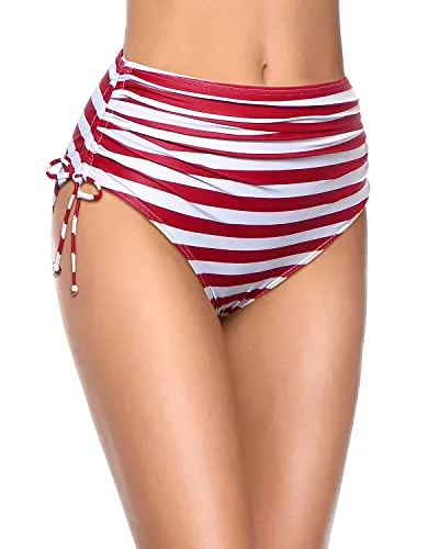 High Waisted Bikini Bottoms Modest Style Ruched Swim Bottom-Flag