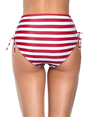 High Waisted Bikini Bottoms Modest Style Ruched Swim Bottom-Flag