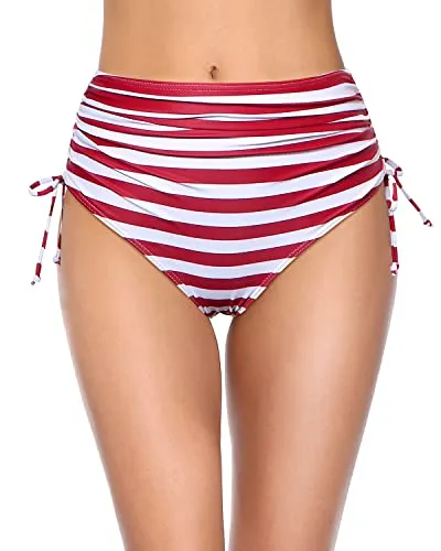 High Waisted Bikini Bottoms Modest Style Ruched Swim Bottom-Flag