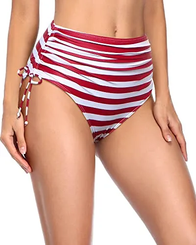 High Waisted Bikini Bottoms Modest Style Ruched Swim Bottom-Flag