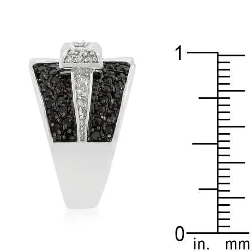 Jet Black and Clear Cubic Zirconia Bow Tie Ring