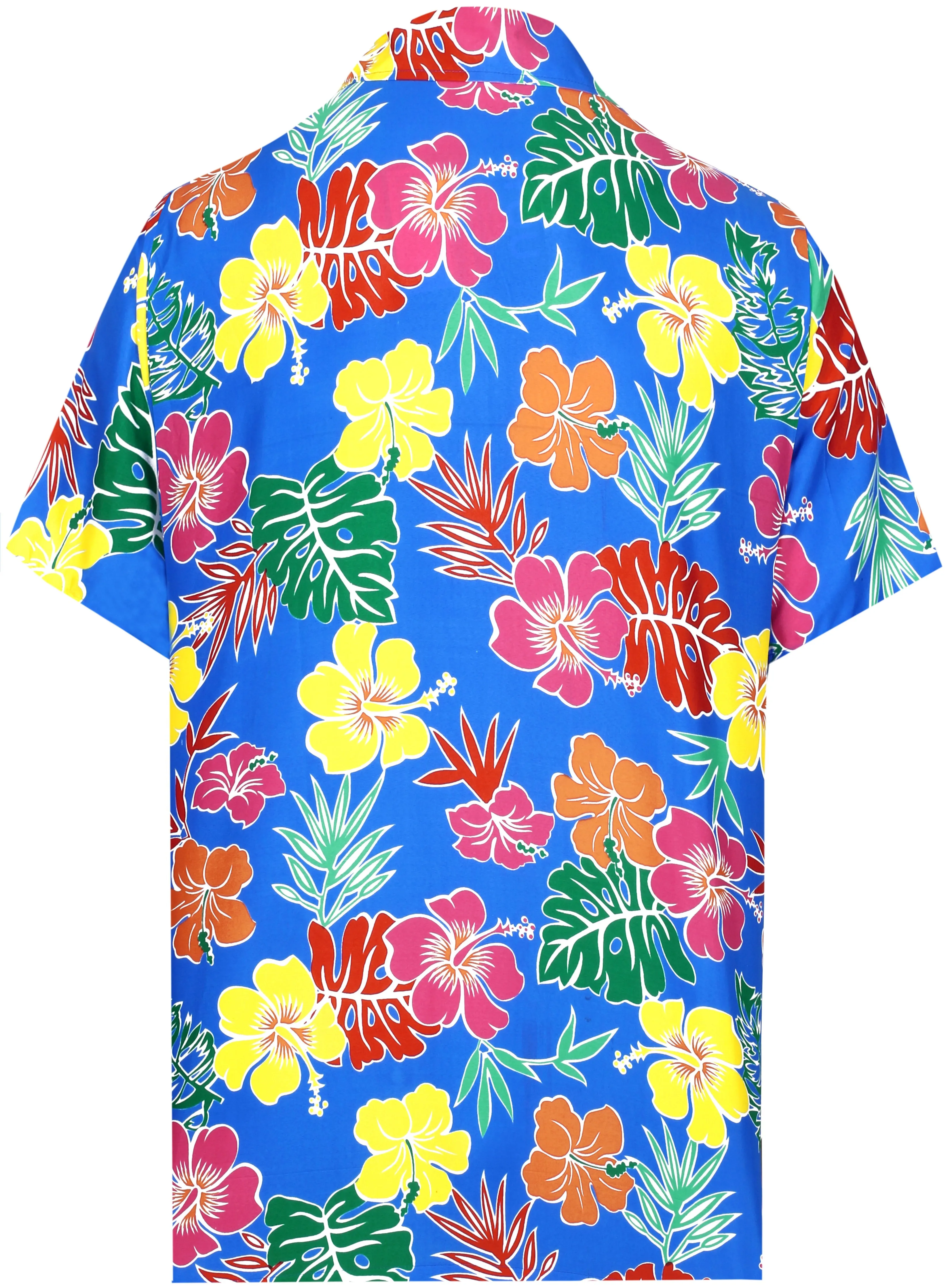 LA LEELA Shirt Casual Button Down Short Sleeve Beach Shirt Men Aloha Pocket shirt Bright Blue_AA179