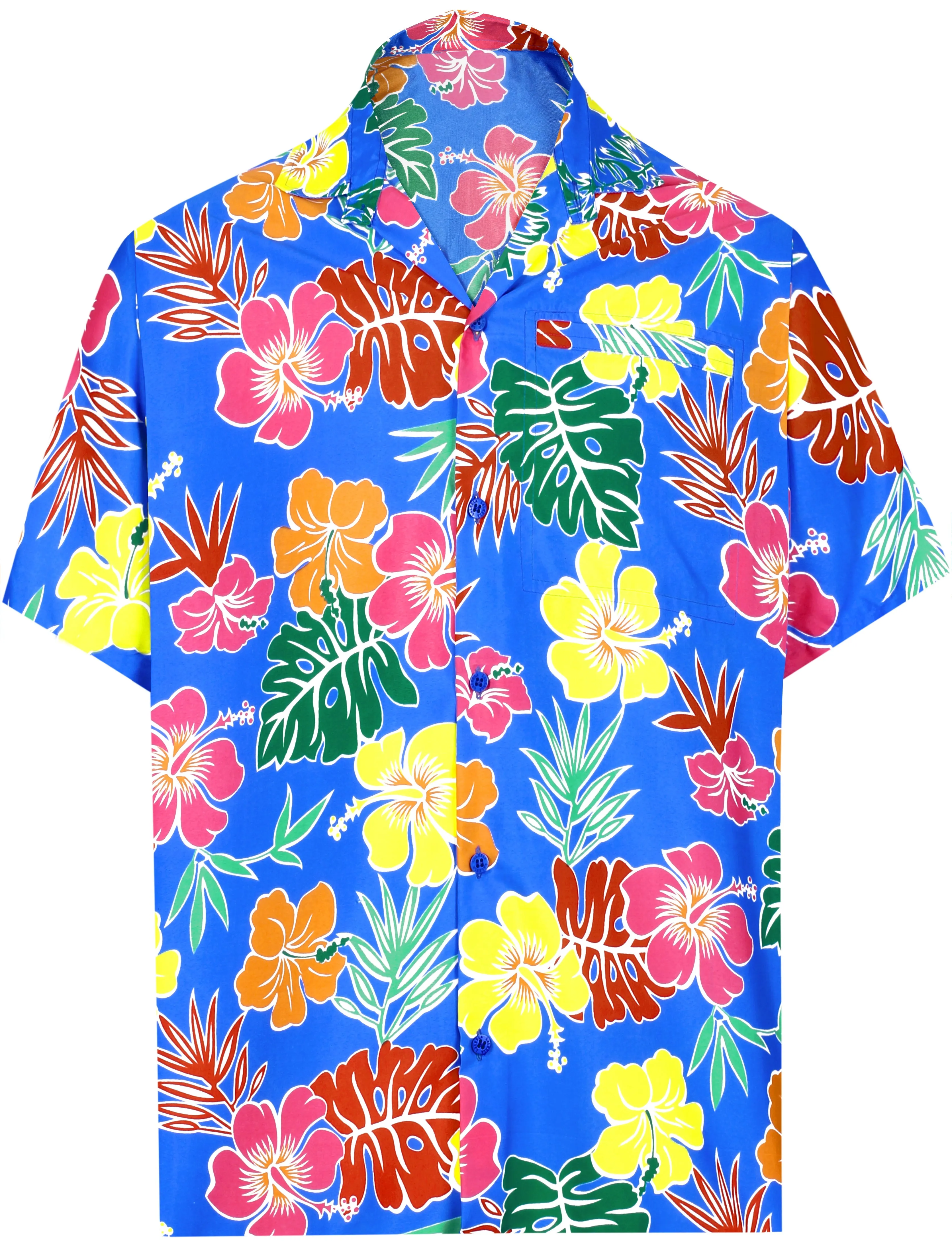 LA LEELA Shirt Casual Button Down Short Sleeve Beach Shirt Men Aloha Pocket shirt Bright Blue_AA179