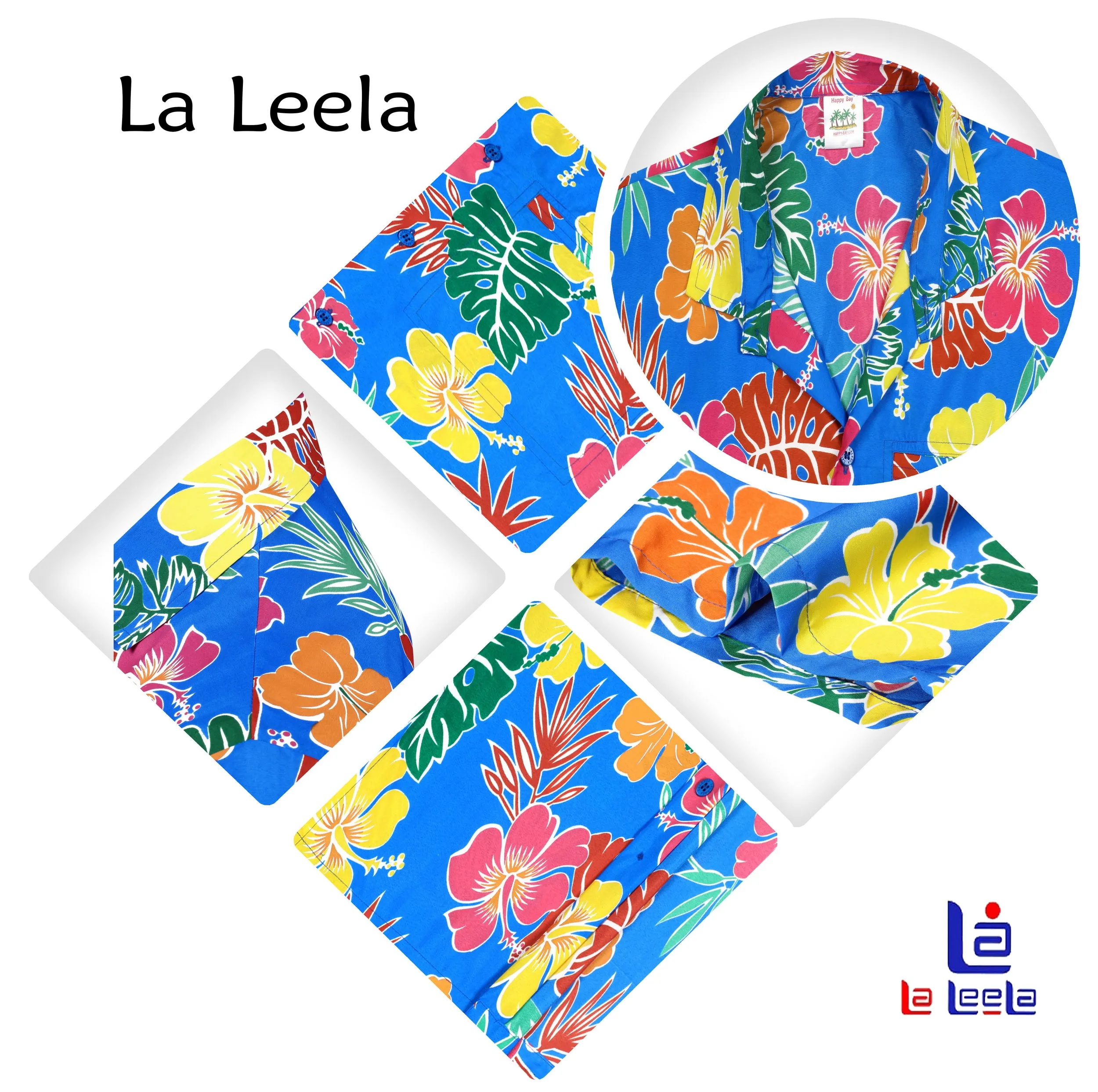 LA LEELA Shirt Casual Button Down Short Sleeve Beach Shirt Men Aloha Pocket shirt Bright Blue_AA179