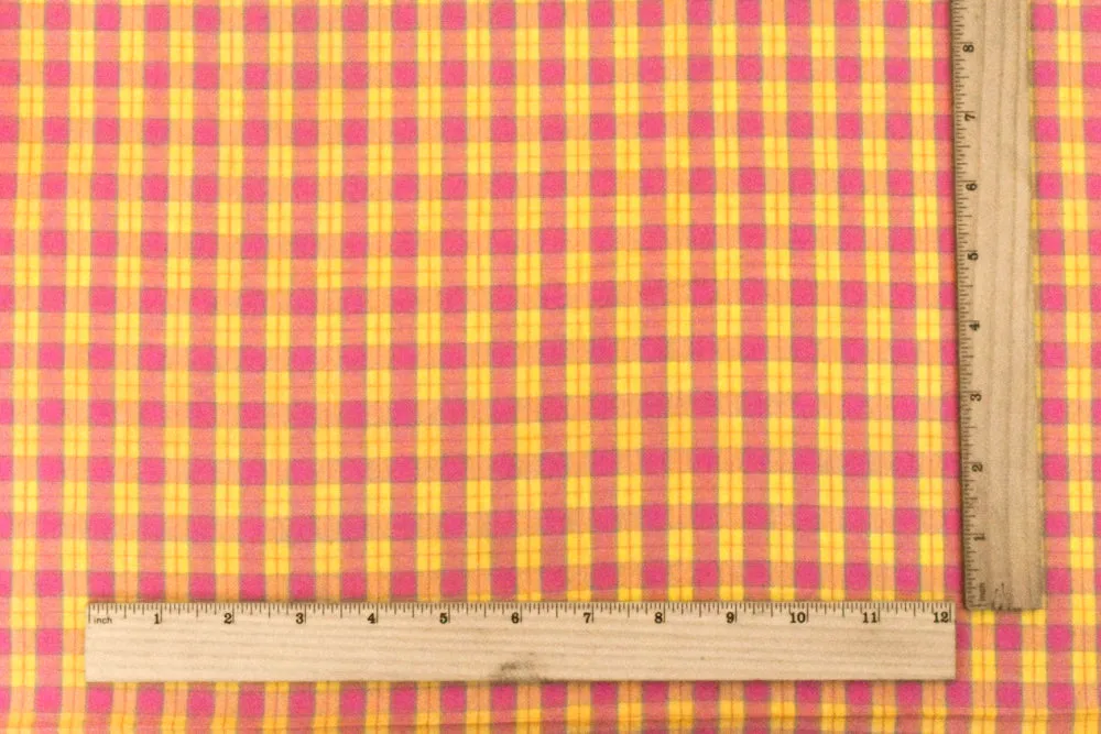 Lollipop Pink-Yellow-Green Plaid Cotton Polyester Madras Woven Fabric