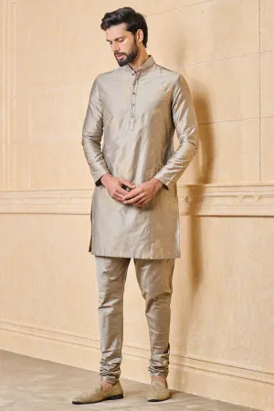 Medium Grey Kurta Set With Embroidery Highlights