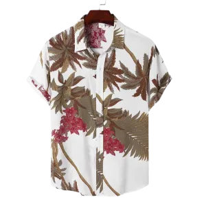 Men Tropical Leaf Hawaii Style Casual Skin Soft Short Sleeves Hawaiian Shirts