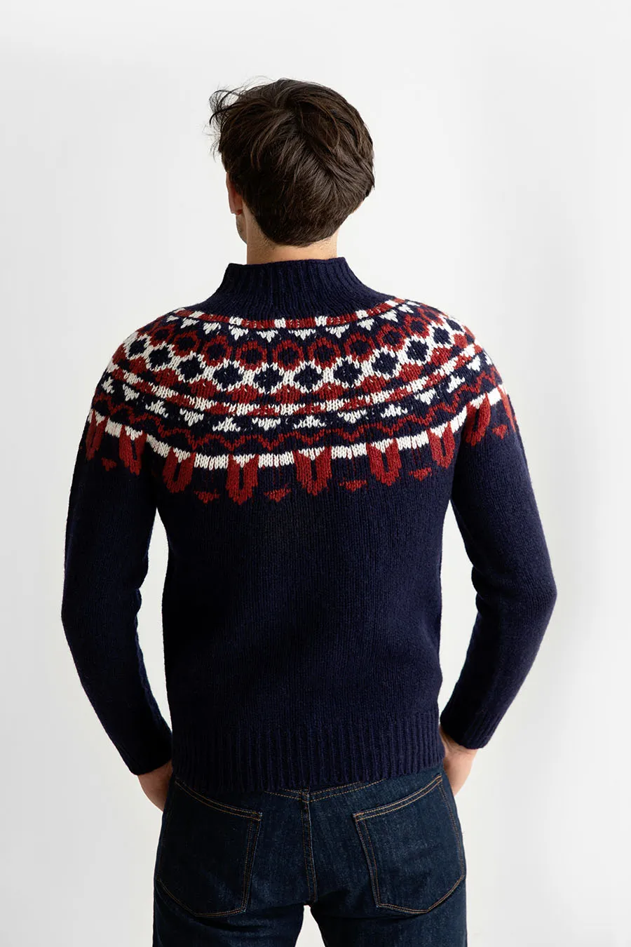 Mens Fair isle Brodgar Yoke Jumper - Navy blue