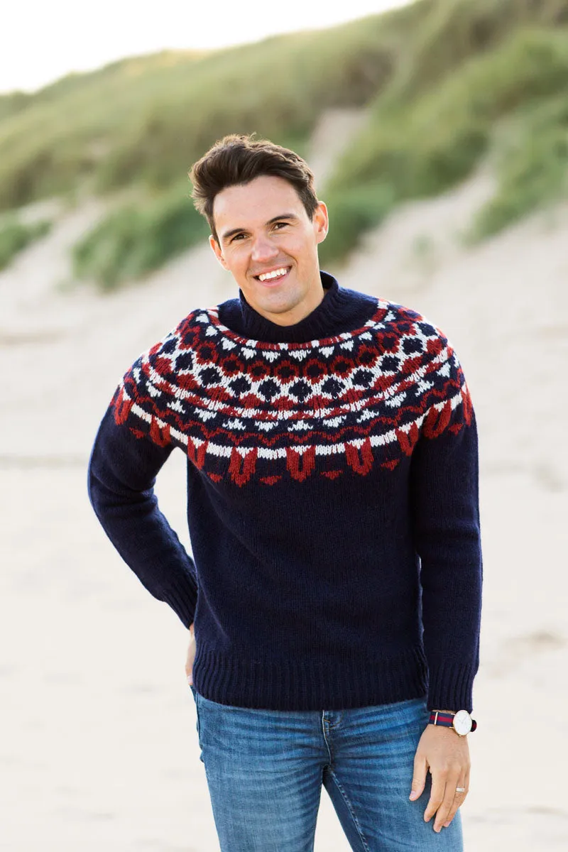 Mens Fair isle Brodgar Yoke Jumper - Navy blue