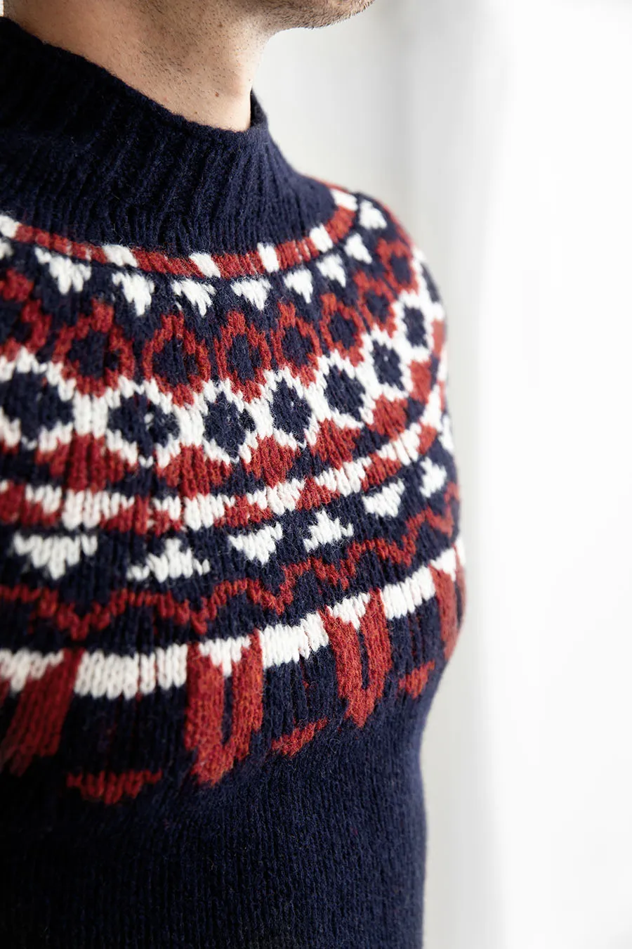 Mens Fair isle Brodgar Yoke Jumper - Navy blue