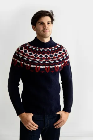 Mens Fair isle Brodgar Yoke Jumper - Navy blue