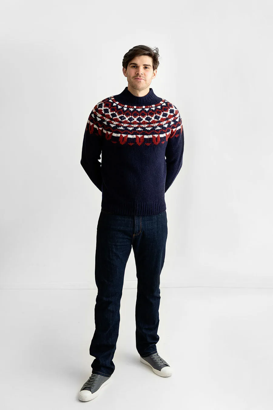 Mens Fair isle Brodgar Yoke Jumper - Navy blue