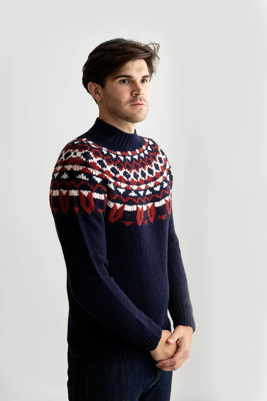 Mens Fair isle Brodgar Yoke Jumper - Navy blue