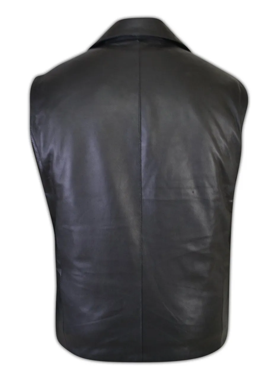 Mens Motorcycle Biker Button Down Leather Vest