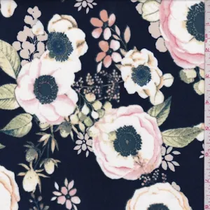 Midnight Multi Floral Bloom Brushed Jersey Knit Fabric