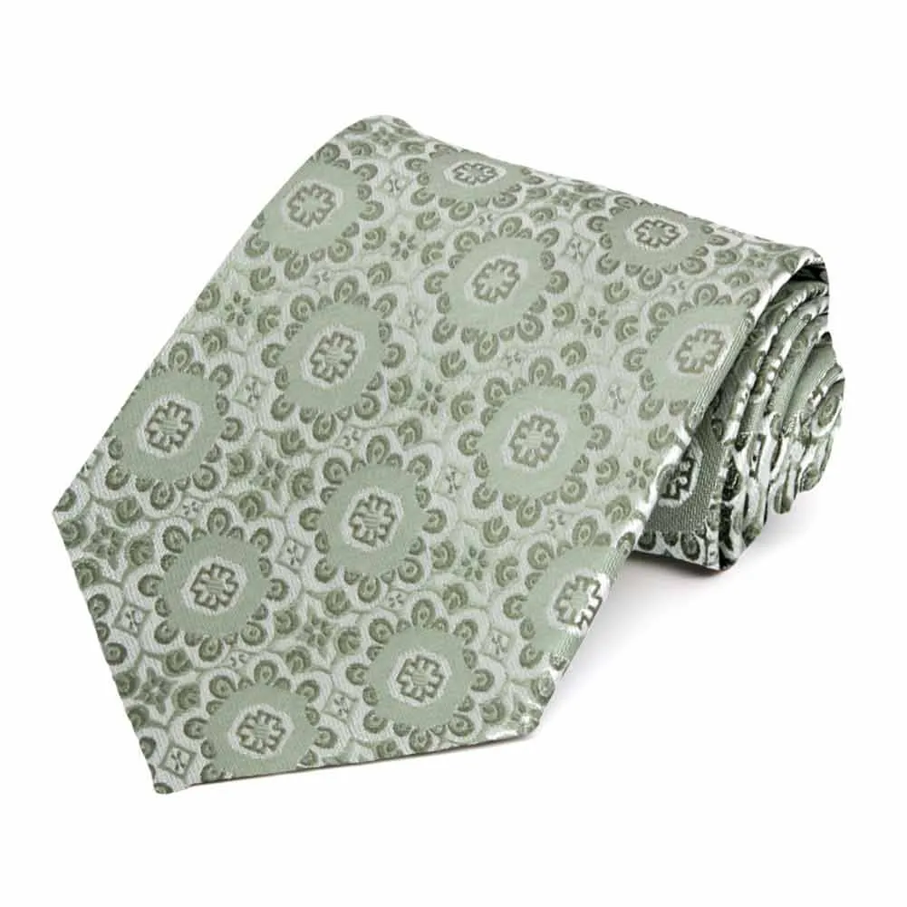 Mint Green Emma Floral Pattern Extra Long Necktie