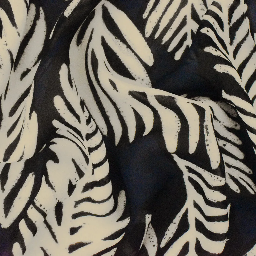 Navy-Black-Beige Famous Designer Viscose Leaf Printed Chiffon Fabric