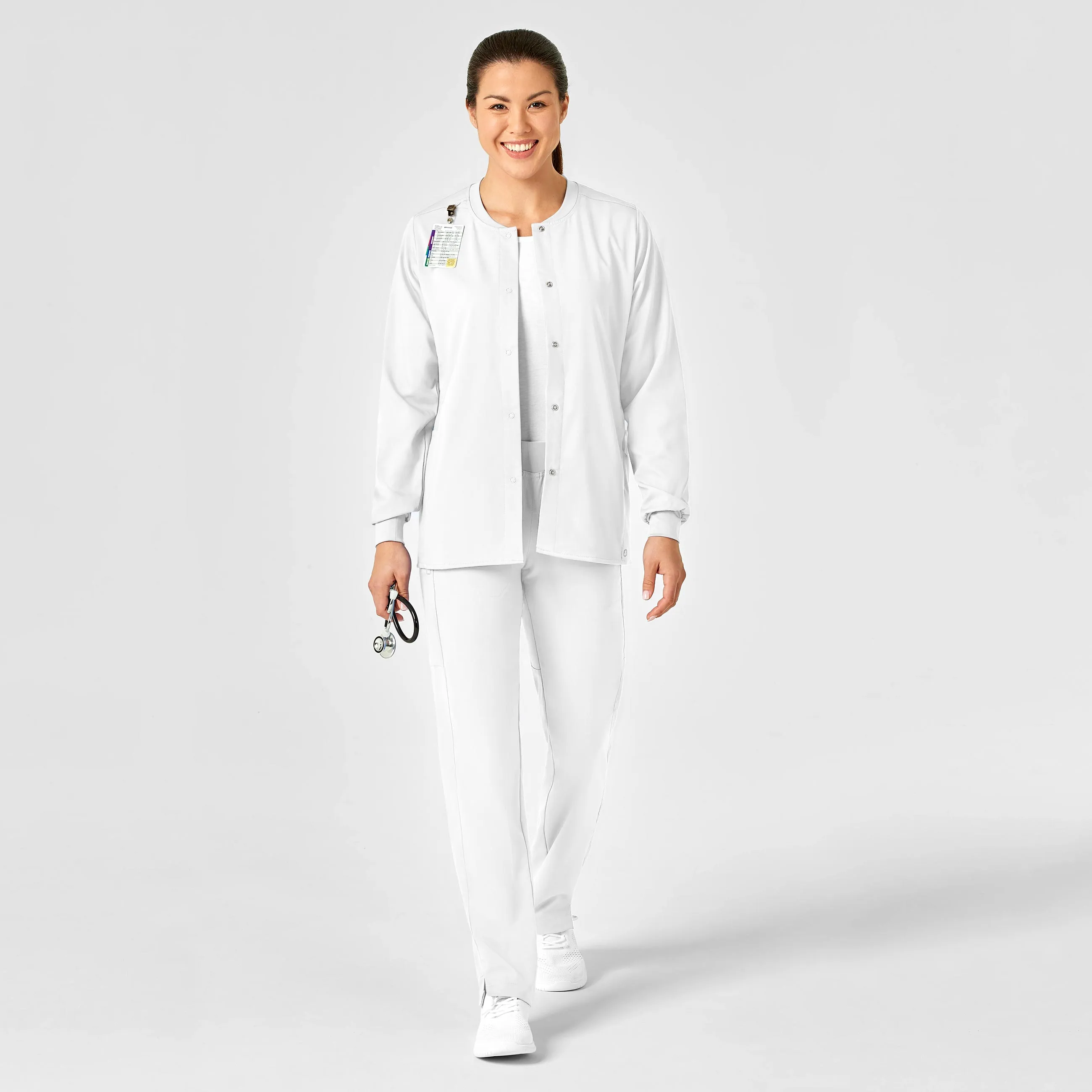 PRO Women's Snap Front Scrub Jacket - White